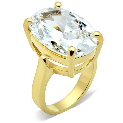 JCE083 IP Gold(Ion Plating) Brass Ring with AAA Grade CZ  in Clear