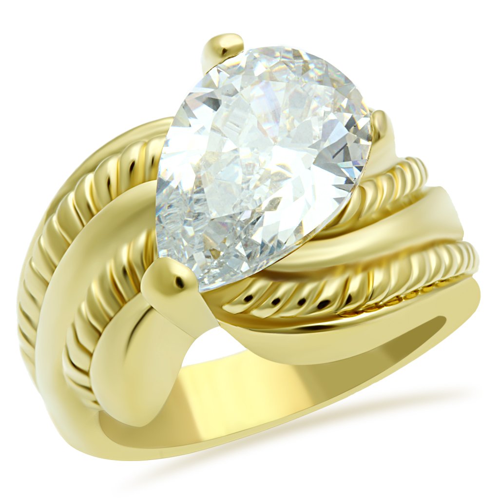 JCE100 IP Gold(Ion Plating) Brass Ring with AAA Grade CZ  in Clear