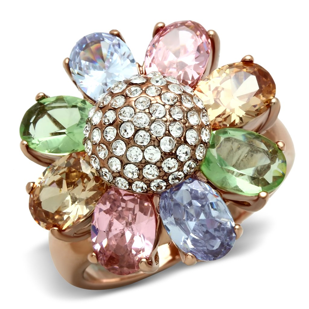 JCE224 IP Rose Gold(Ion Plating) Brass Ring with AAA Grade CZ  in Multi Color