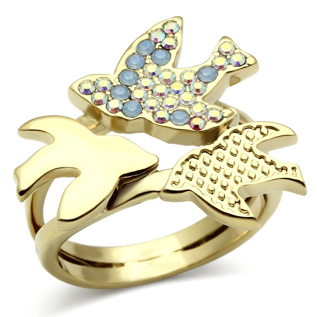 JCE277 IP Gold(Ion Plating) Brass Ring with Top Grade Crystal  in Multi Color