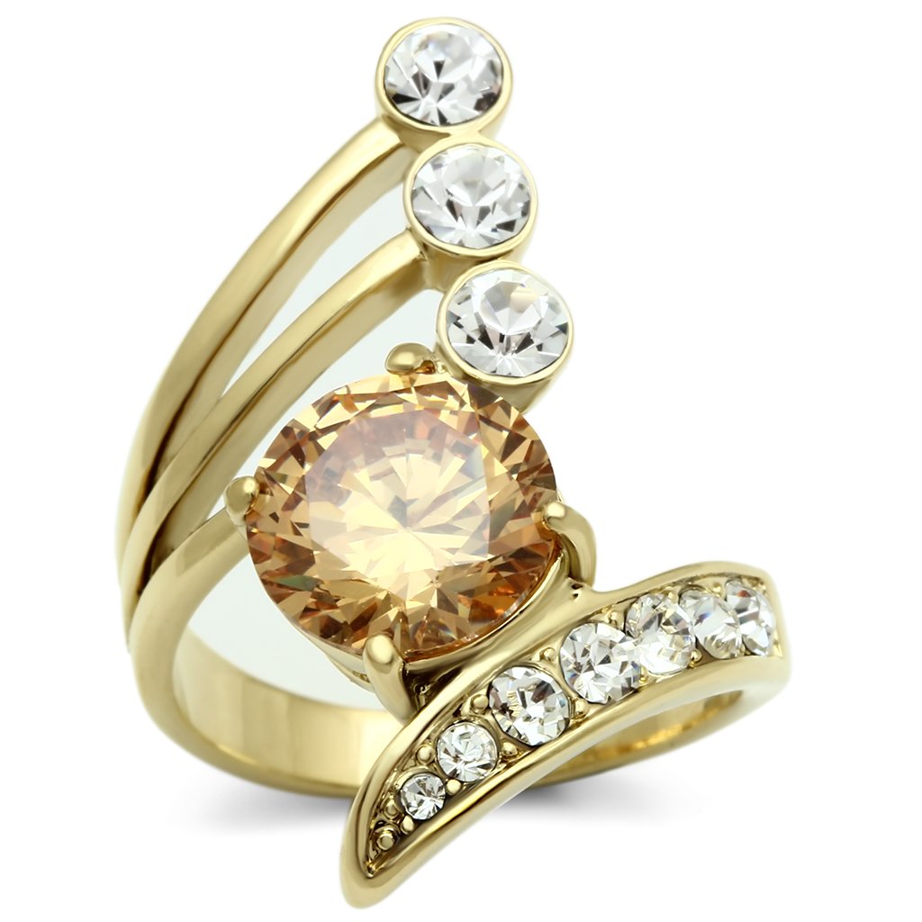 JCE300 IP Gold(Ion Plating) Brass Ring with AAA Grade CZ  in Champagne