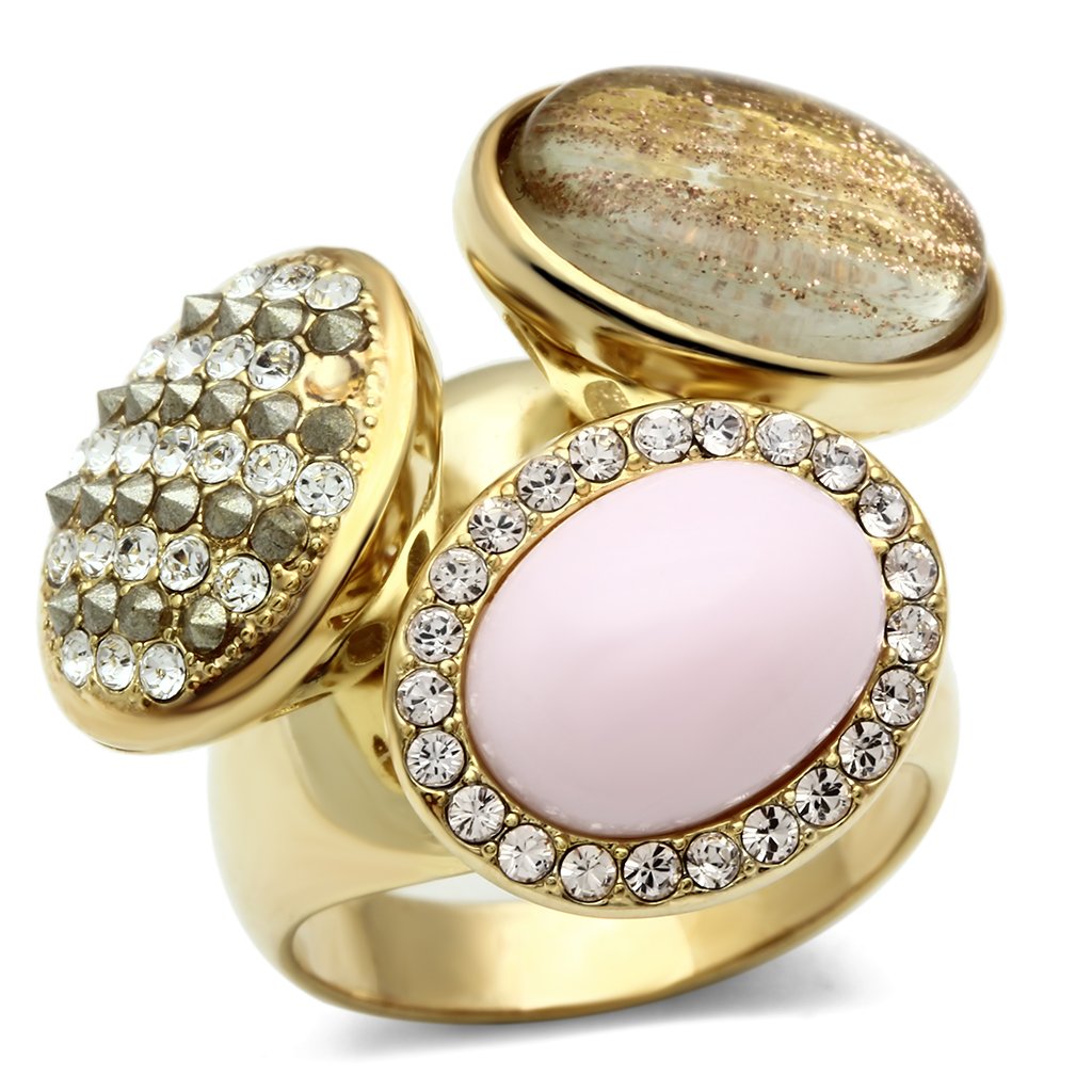 JCE301 IP Gold(Ion Plating) Brass Ring with Top Grade Crystal  in Multi Color