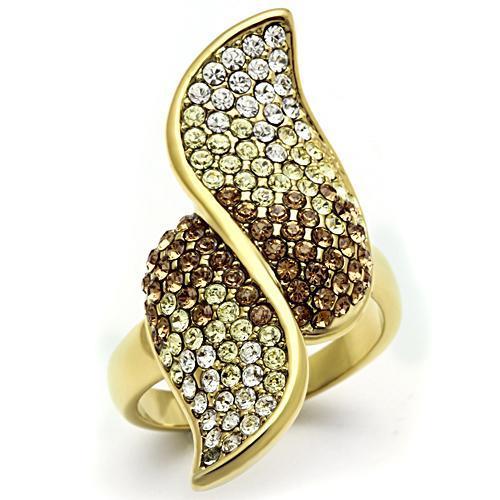 JCE304 IP Gold(Ion Plating) Brass Ring with Top Grade Crystal  in Multi Color