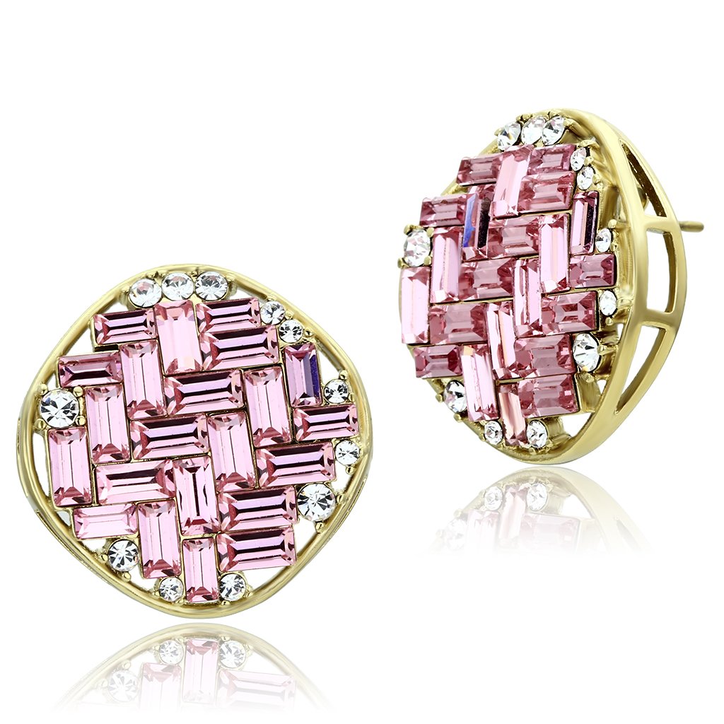 JCE348 IP Gold(Ion Plating) Brass Earrings with Top Grade Crystal  in Rose