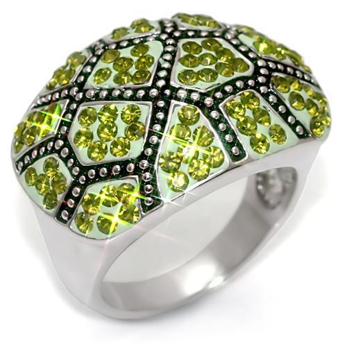 JCE1519 Rhodium Brass Ring with Top Grade Crystal  in Olivine color