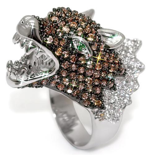 JCE1529 Rhodium + Ruthenium Brass Ring with AAA Grade CZ  in Multi Color