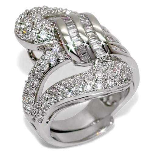 JCE1537 Rhodium Brass Ring with AAA Grade CZ  in Clear