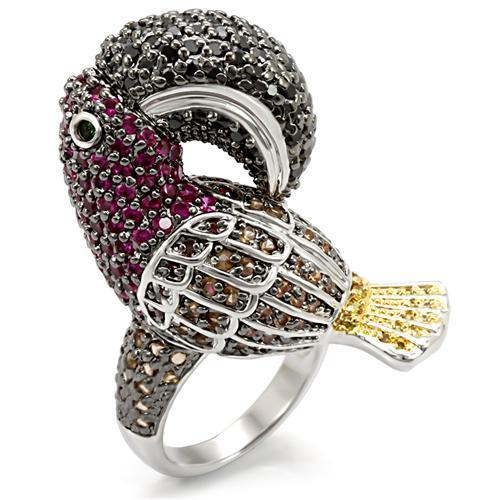 JCE1592 Rhodium+Gold+ Ruthenium Brass Ring with AAA Grade CZ  in Multi Color
