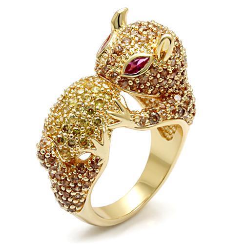JCE1595 Imitation Gold Brass Ring with Synthetic Garnet in Ruby