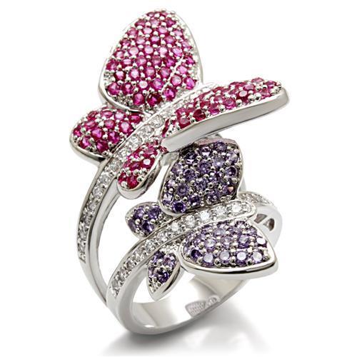 JCE1601 Rhodium Brass Ring with AAA Grade CZ  in Multi Color
