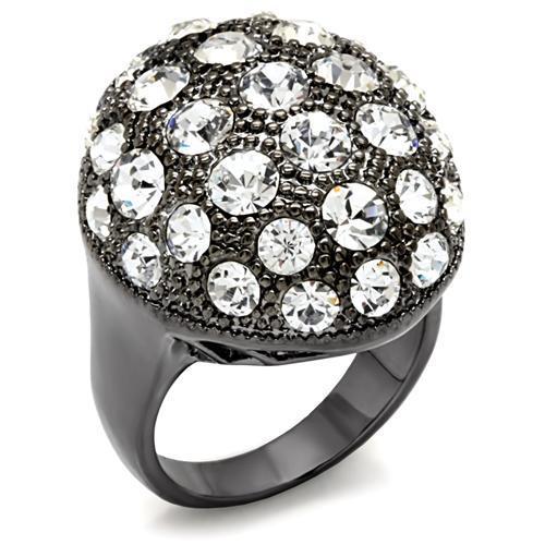 JCE1612 TIN Cobalt Black Brass Ring with Top Grade Crystal  in Clear