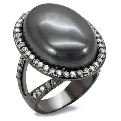 JCE1679 TIN Cobalt Black Brass Ring with Semi-Precious Hematite in Jet