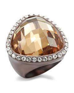 JCE1697 Chocolate Gold Brass Ring with AAA Grade CZ  in Champagne