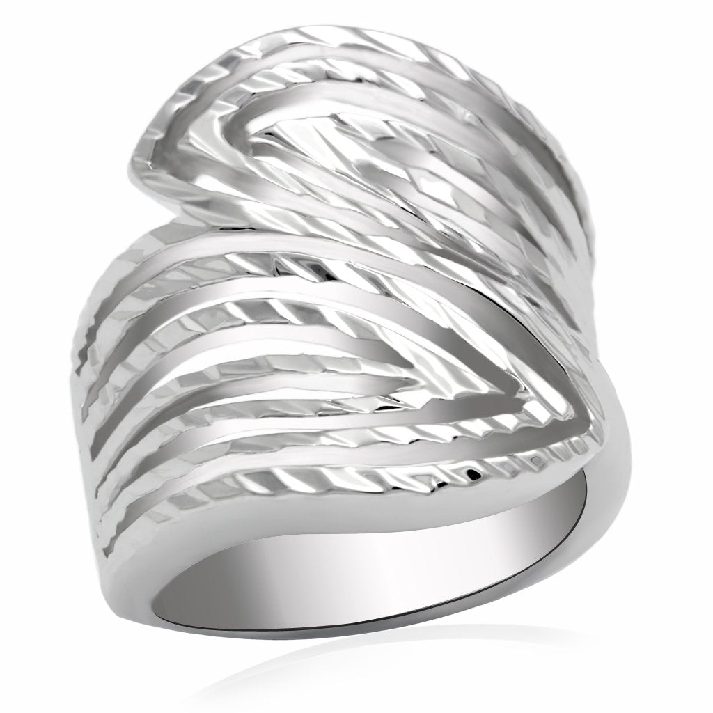 JCE2076 Rhodium Brass Ring with No Stone
