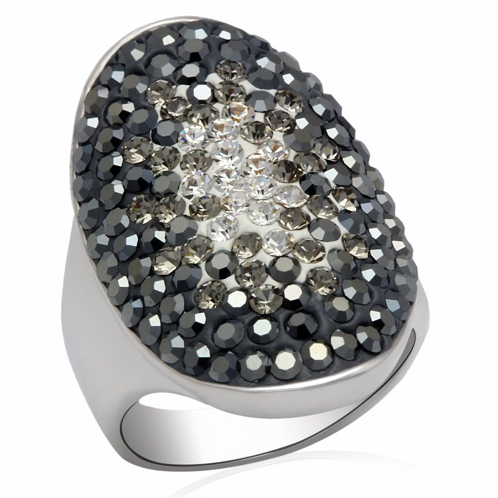 JCE2084 Rhodium Brass Ring with Top Grade Crystal  in Multi Color