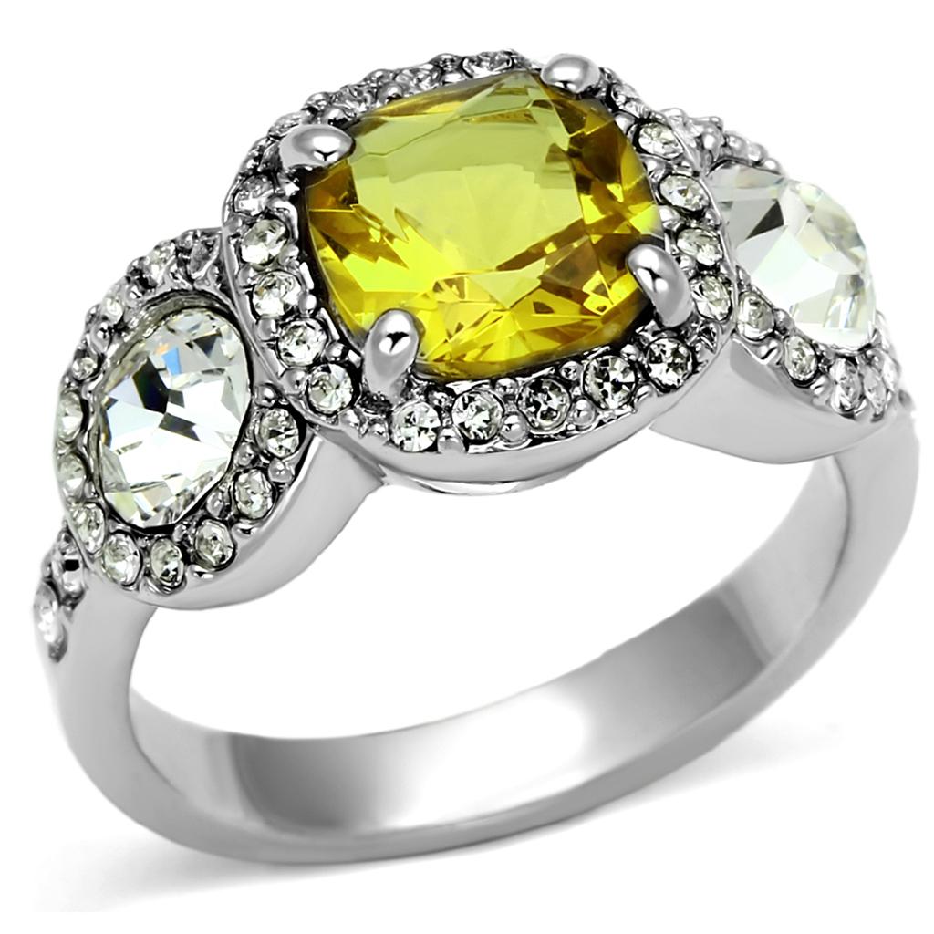 JCE2517 Rhodium Brass Ring with Synthetic Synthetic Glass in Topaz
