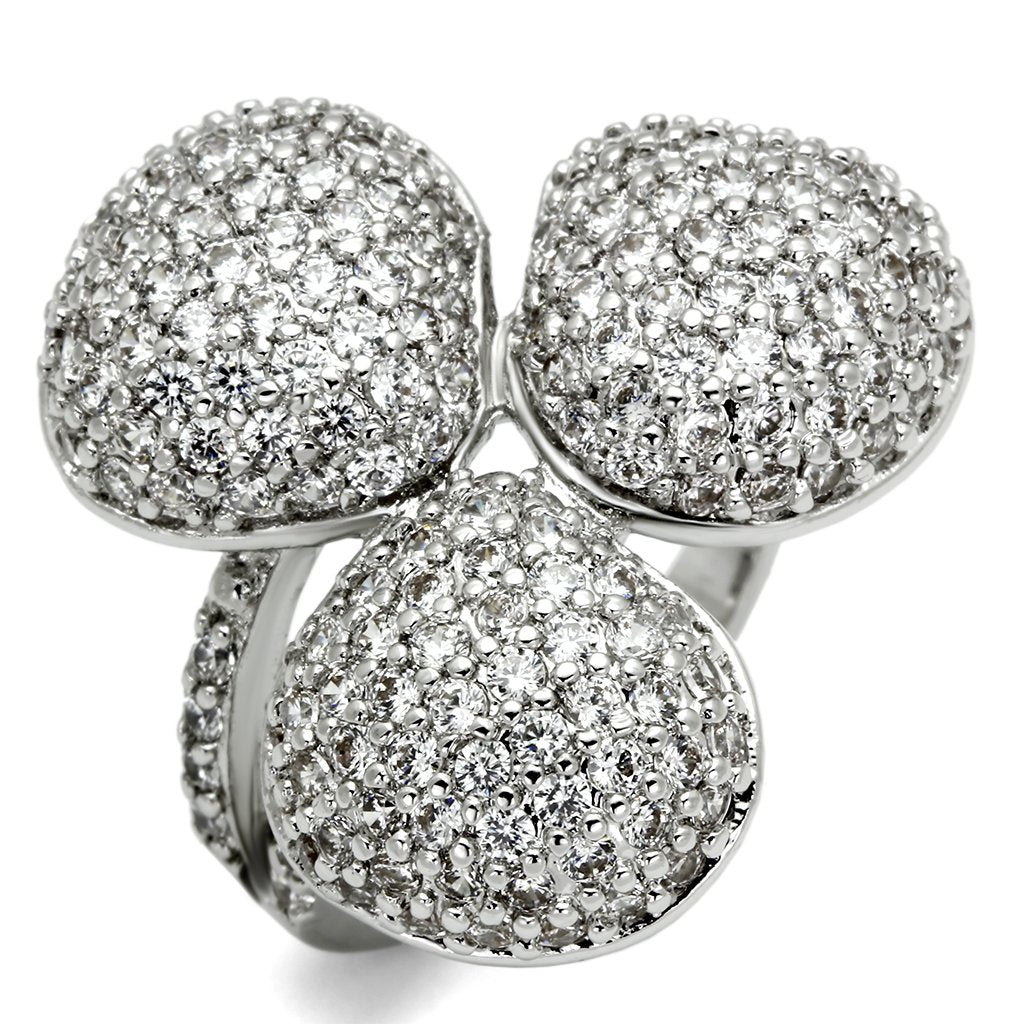 JCE2526 Rhodium Brass Ring with AAA Grade CZ  in Clear