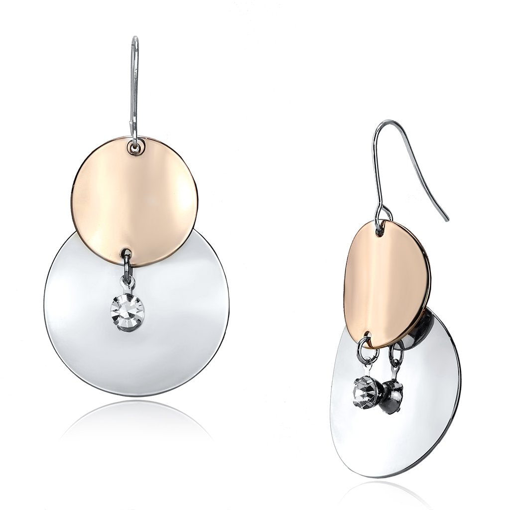 JCE2697 Rose Gold + Rhodium Iron Earrings with Top Grade Crystal  in Clear