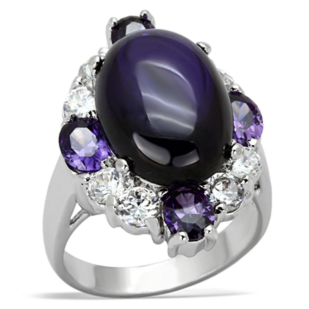 JCE2947 Rhodium Brass Ring with AAA Grade CZ  in Fuchsia