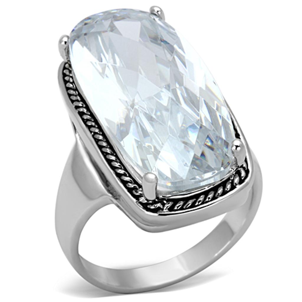 JCE2958 Rhodium Brass Ring with AAA Grade CZ  in Clear