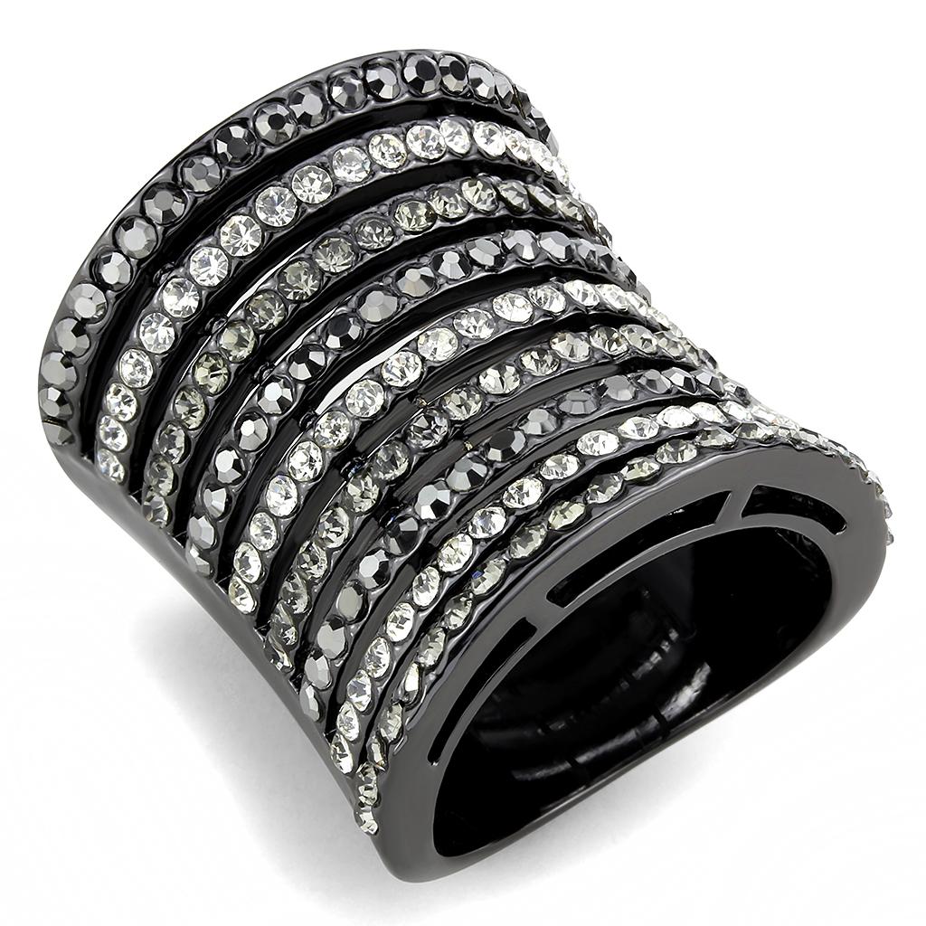 JCE2967 Ruthenium Brass Ring with Top Grade Crystal  in Black Diamond