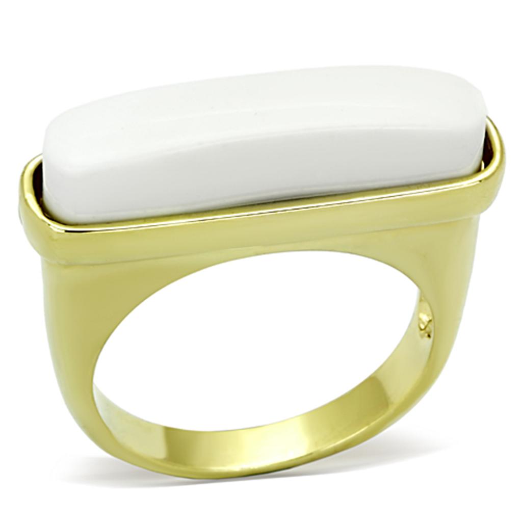 JCE3011 Gold Brass Ring with Synthetic Synthetic Stone in White