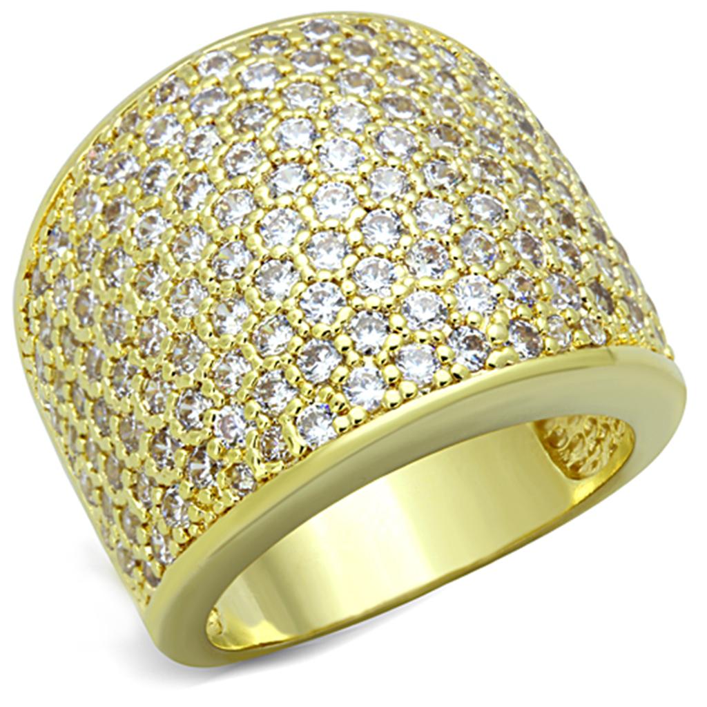 JCE3284 Gold Brass Ring with AAA Grade CZ  in Clear