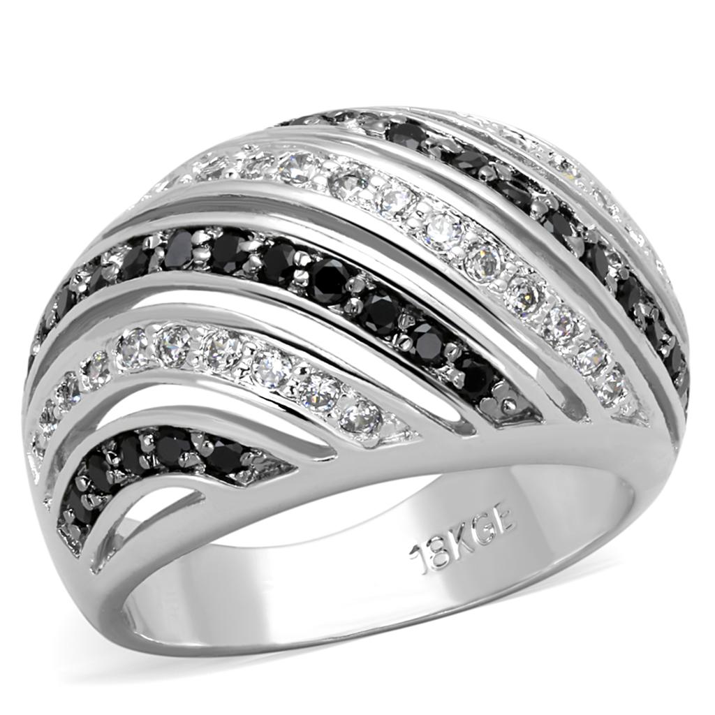 JCE3399 Rhodium + Ruthenium Brass Ring with AAA Grade CZ  in Black Diamond