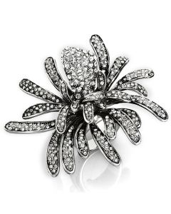 JCE3444 Rhodium Brass Ring with Top Grade Crystal  in Clear