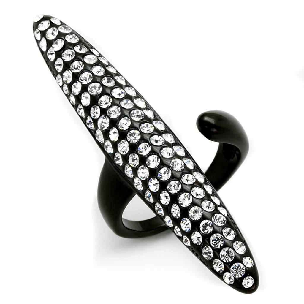 JCE3510 IP Black(Ion Plating) Stainless Steel Ring with Top Grade Crystal  in Clear