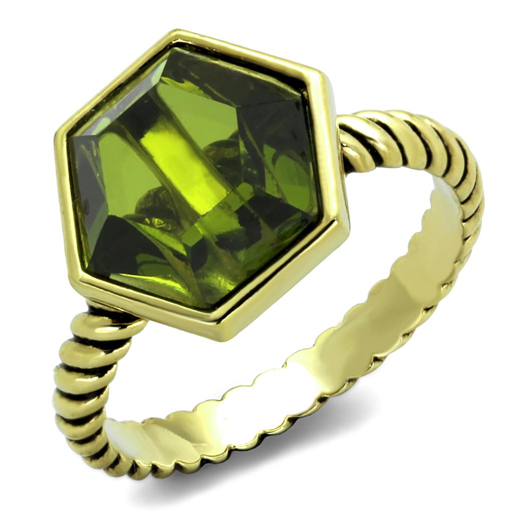 JCE3544 Gold Brass Ring with AAA Grade CZ  in Olivine color