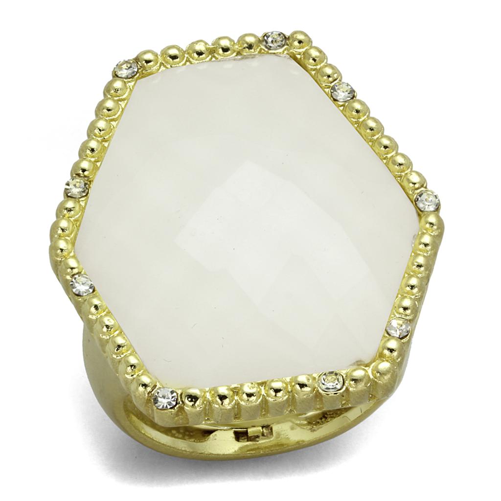 JCE3691 Gold & Brush Brass Ring with Synthetic Synthetic Stone in Clear