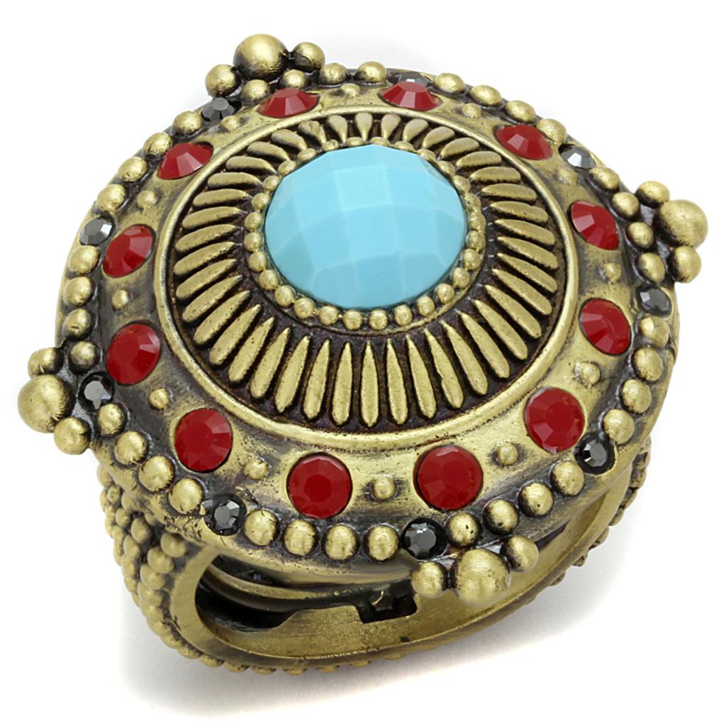 JCE3890 Antique Copper Brass Ring with Synthetic Turquoise in Turquoise