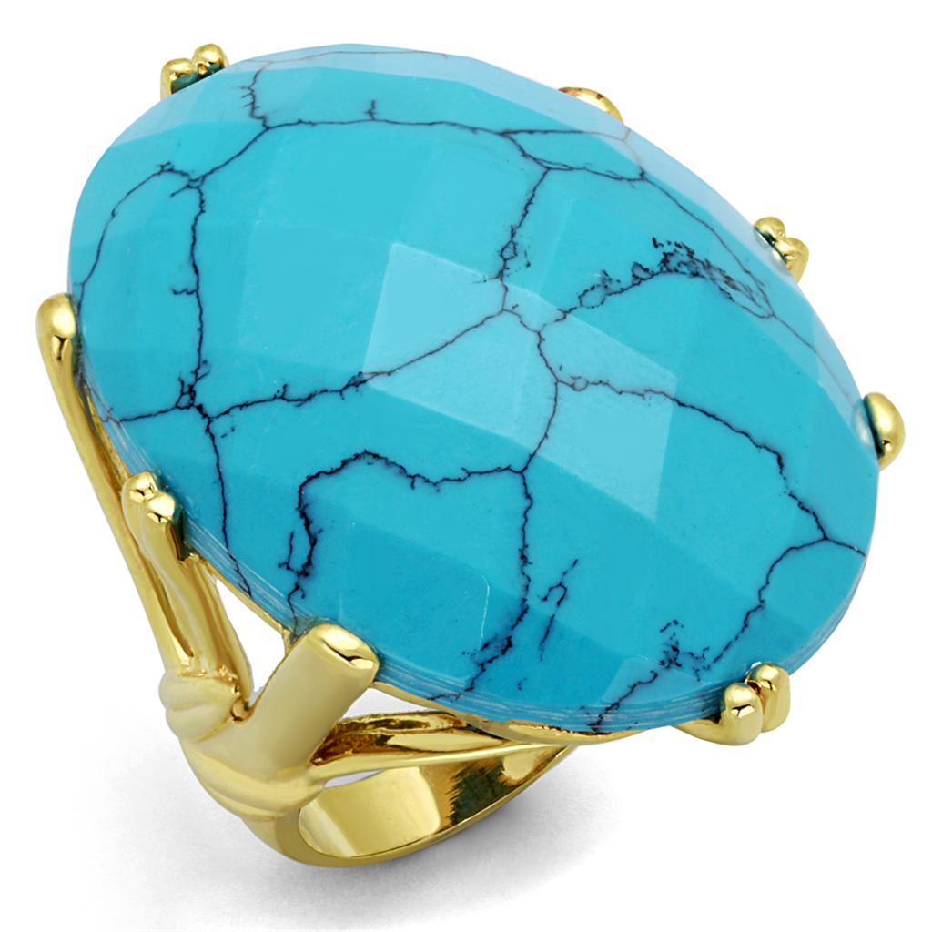 JCE3901 Gold Brass Ring with Synthetic Turquoise in Turquoise