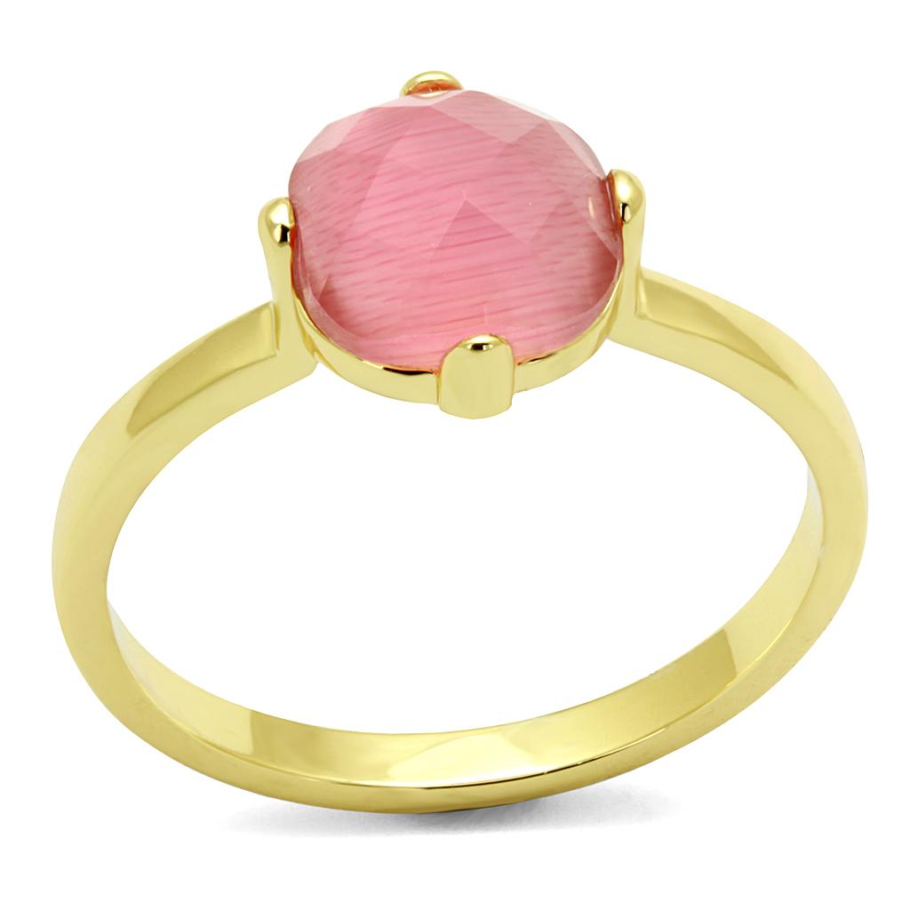 JCE4075 Flash Gold Brass Ring with Synthetic Cat Eye in Rose