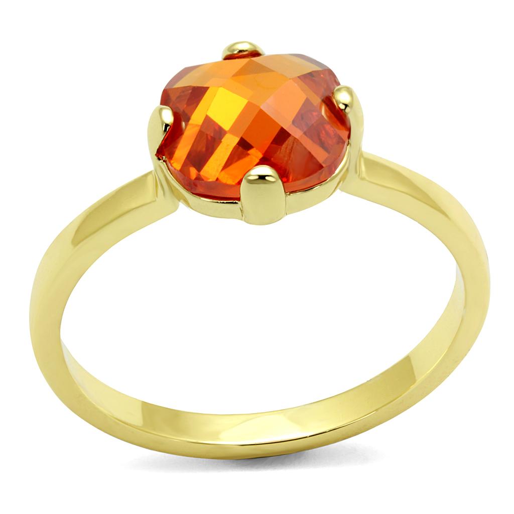 JCE4079 Flash Gold Brass Ring with AAA Grade CZ  in Orange