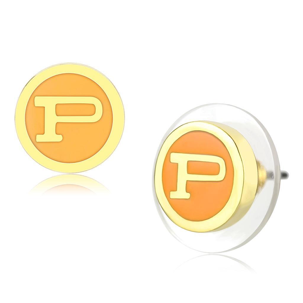 JCE4676 Gold Brass Earrings with Epoxy  in Orange