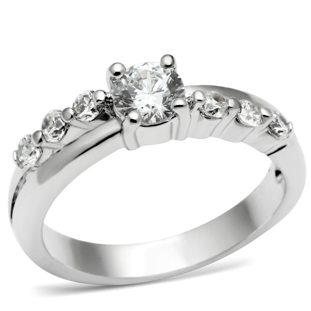 JCE4713 Rhodium Brass Ring with AAA Grade CZ  in Clear