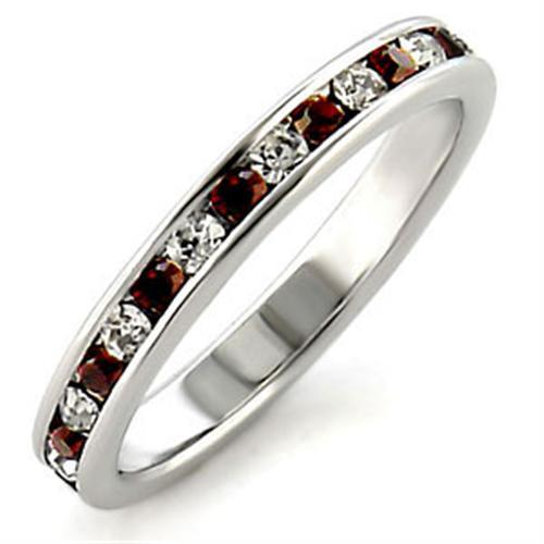 JCEA508 High-Polished 925 Sterling Silver Ring with Top Grade Crystal  in Garnet