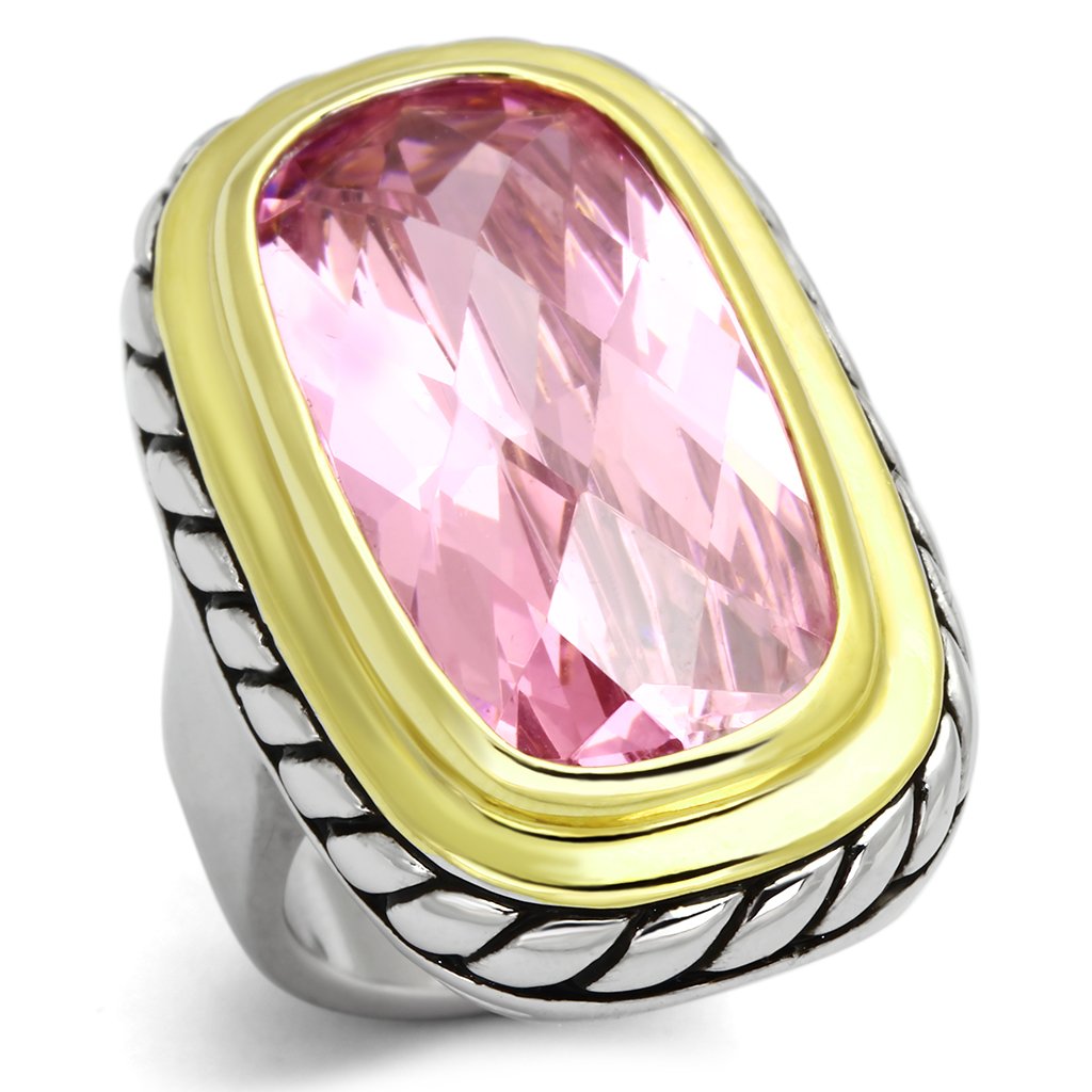 JCEA841 Reverse Two-Tone Brass Ring with AAA Grade CZ  in Rose