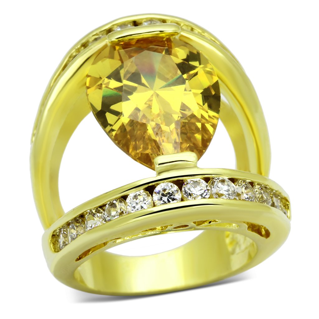 JCEA849 Gold Brass Ring with AAA Grade CZ  in Topaz