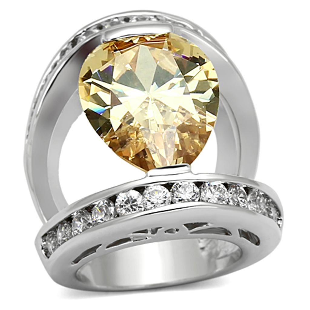 JCEA922 Rhodium Brass Ring with AAA Grade CZ  in Champagne