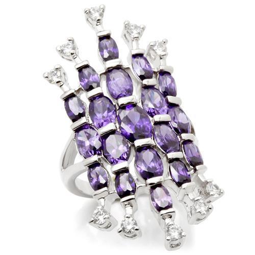 JCEA933 Rhodium Brass Ring with AAA Grade CZ  in Amethyst