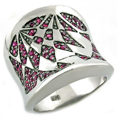 JCEAS1009 Rhodium 925 Sterling Silver Ring with AAA Grade CZ  in Ruby