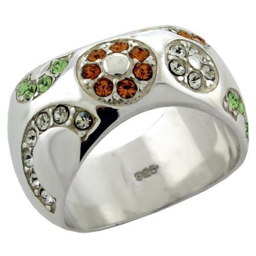 JCEAS1073 High-Polished 925 Sterling Silver Ring with Top Grade Crystal  in Multi Color