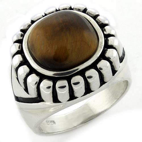 JCEAS1155 High-Polished 925 Sterling Silver Ring with Synthetic Tiger Eye in Brown