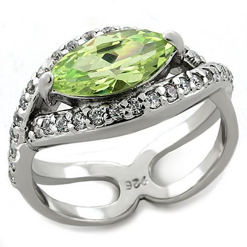JCEAS1225 Rhodium 925 Sterling Silver Ring with AAA Grade CZ  in Apple Green color