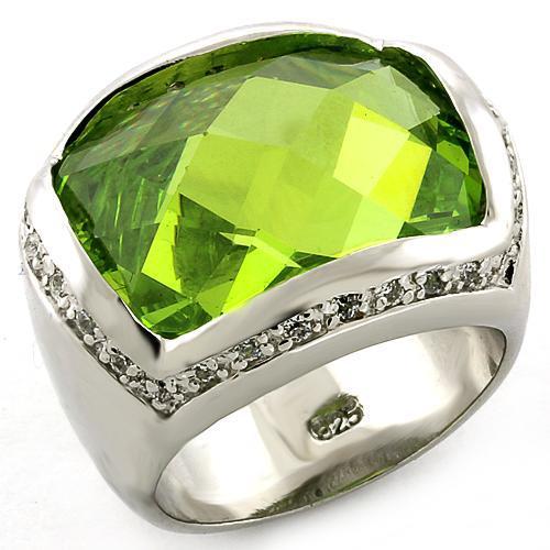JCEAS817 Rhodium 925 Sterling Silver Ring with Synthetic Synthetic Glass in Peridot