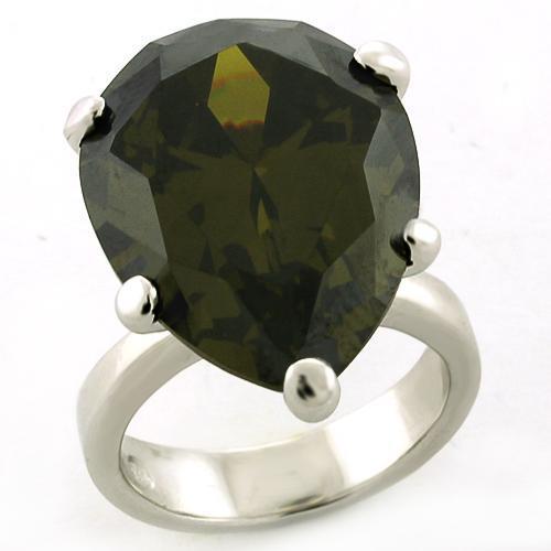JCEAS821 Rhodium 925 Sterling Silver Ring with AAA Grade CZ  in Olivine color