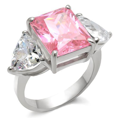 JCEAS869 High-Polished 925 Sterling Silver Ring with AAA Grade CZ  in Rose